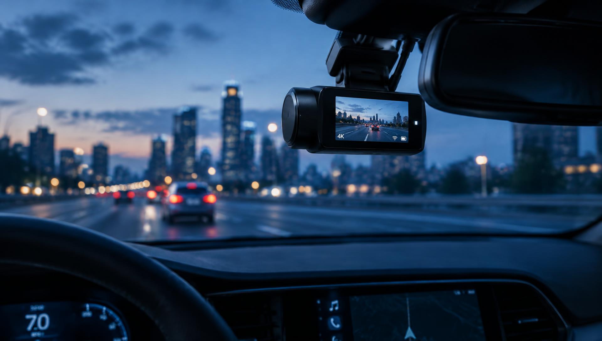 Dash camera mounted behind a rearview mirror